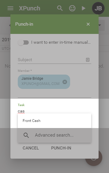 typing area is highlighted in a Task field